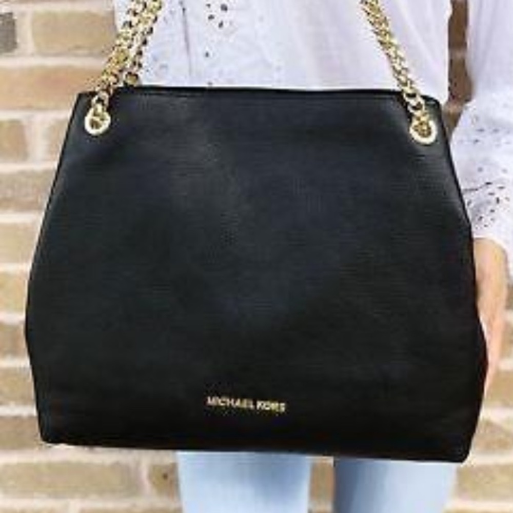 Michael Kors Jet Set Chain Large Shoulder Tote Pebble Leather Black